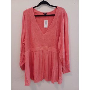 NWT Torrid Top Blouse Womens Sz 4 4X Pink Smocked Long Sleeve Casual V Neck NEW